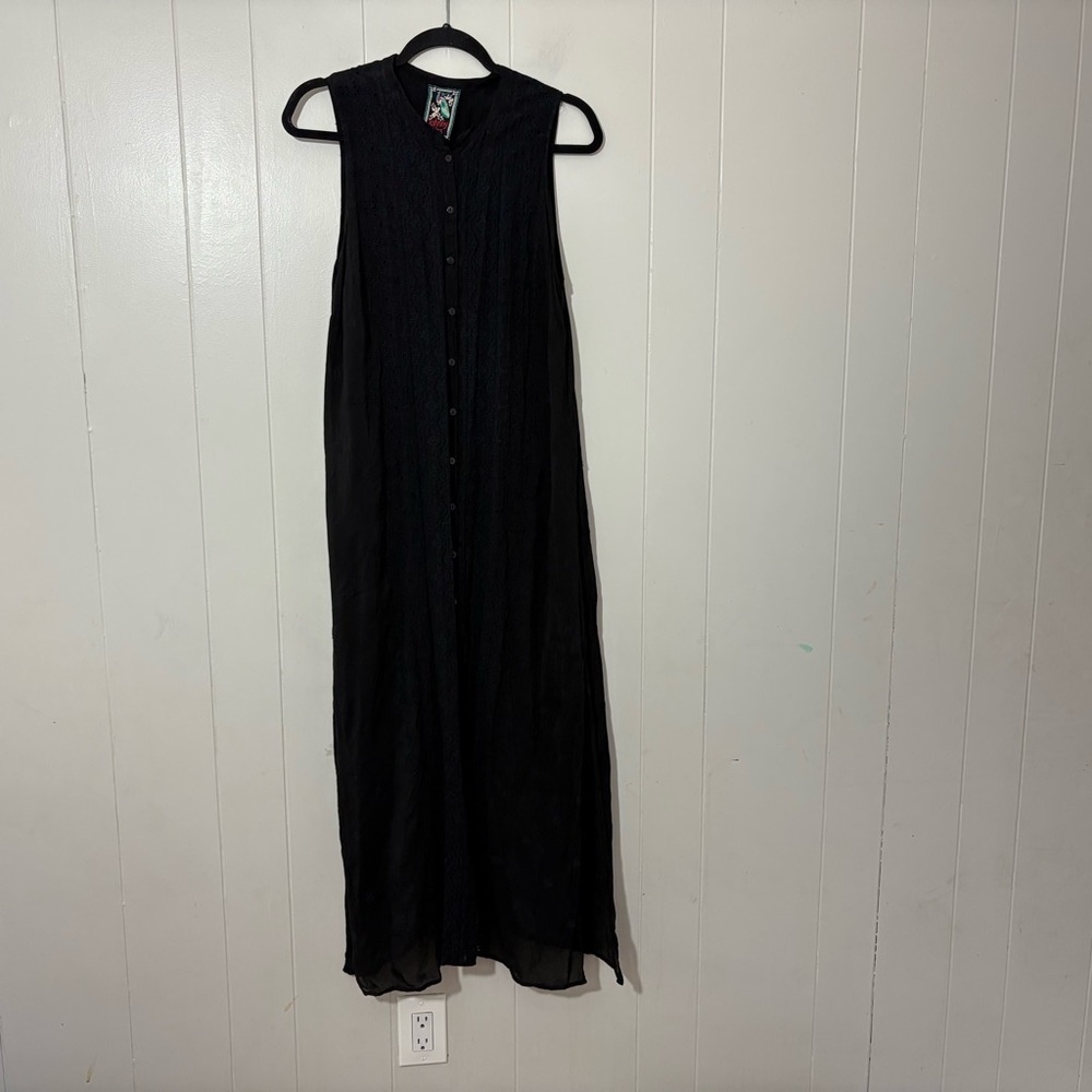 Johnny Was Sleeveless Embroidered Lace Eyelet Maxi Dress Black Size M